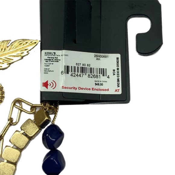 Simply Vera Wang Gold Tone 3 Row Charm Statement Necklace Evil Eye Heart Feather - Picture 8 of 9